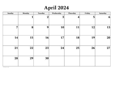 excel calendar april 2024